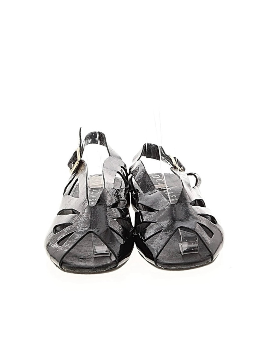 European design Black Leather Cutout Slingback Sandals